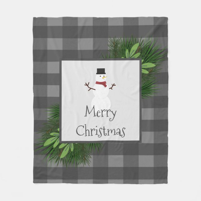 Manta Polar Snowman Gray Buffalo Plaid Fleece Blanket (Anverso)