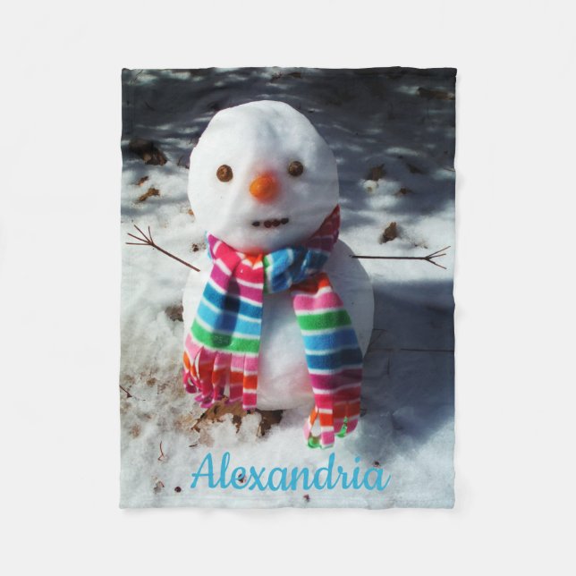Manta Polar Snowman personalizado con fleta de arcoiris bla (Anverso)