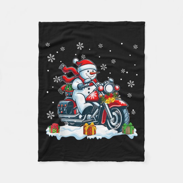 Manta Polar Snowman Riding Motorcycle Christmas Biker Funny Te (Anverso)