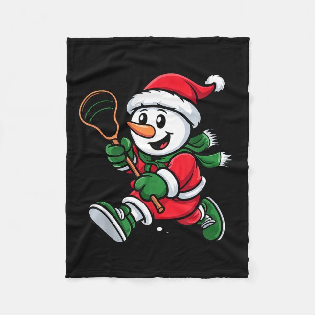 Manta Polar Snowman Santa Hat Playing Lacrosse Christmas Playe (Anverso)