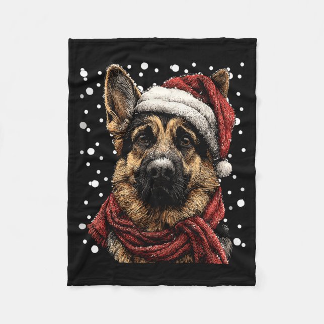 Manta Polar Snowy German Shepherd With Santa Hat Winter Christ (Anverso)