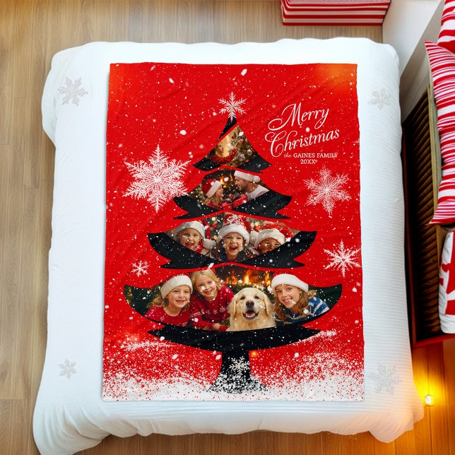 Manta Polar Snowy Merry Christmas Family Photo Tree (Subido por el creador)