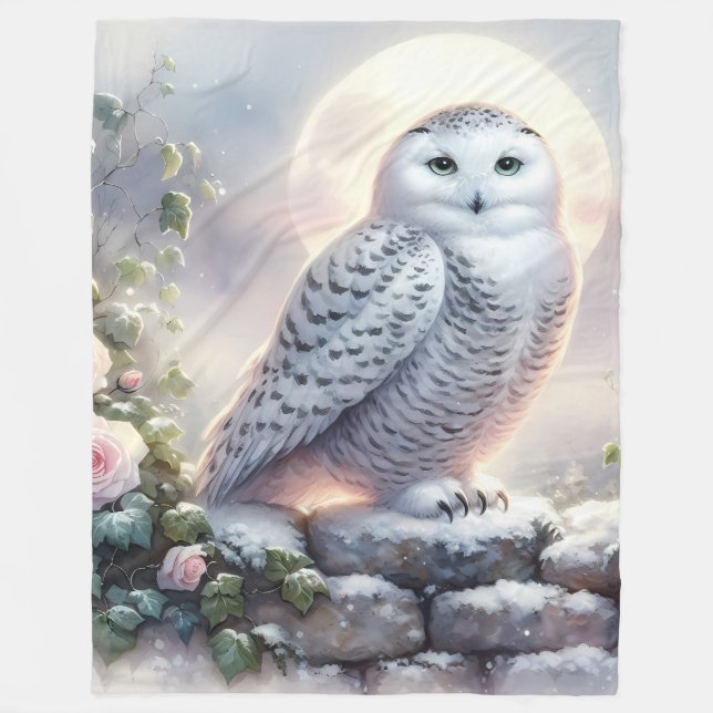 Manta Polar Snowy Owl in Moonlit Winter Garden (Anverso)