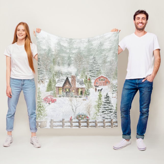 Manta Polar Snowy Winter Navidades Cabin Scene (In situ)