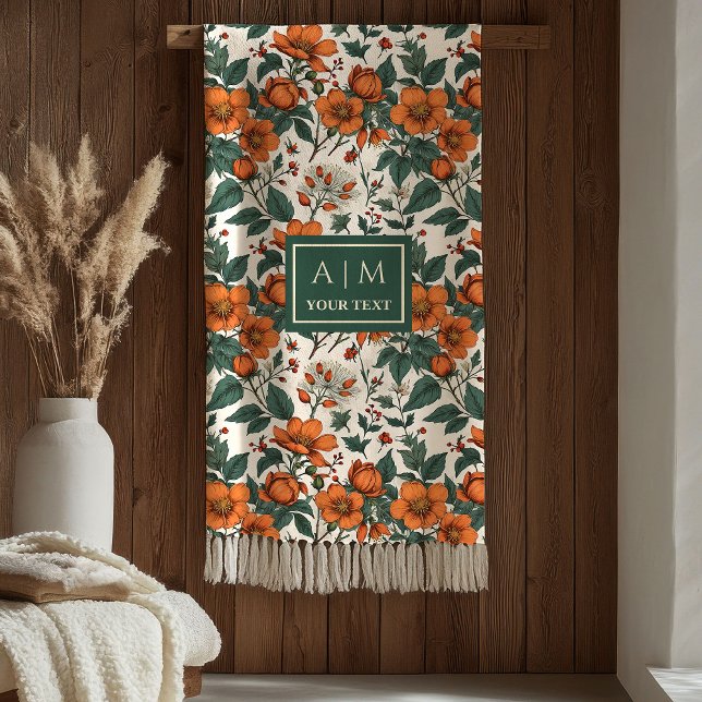 Manta Polar Snug Autumn Flowers Terracotta Rustic Green Tones  (Snug Autumn Flowers Terracotta Rustic Green Tones Blanket)