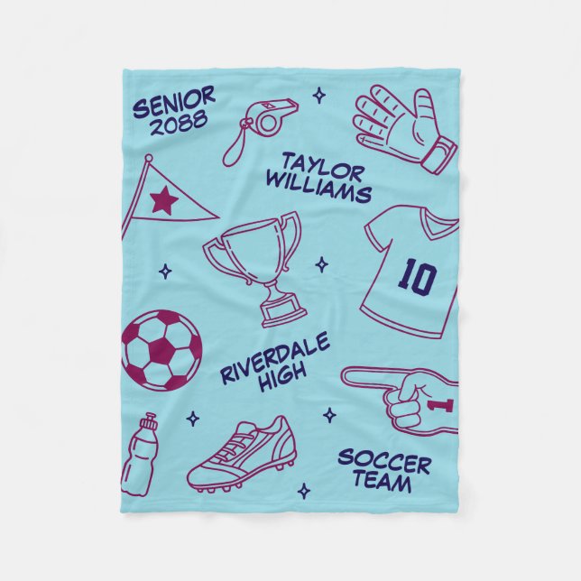 Manta Polar Soccer Doodle Pattern Custom Text Senior Gift (Anverso)