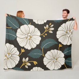 Manta Polar Sofisticado patrón floral con floros blancos