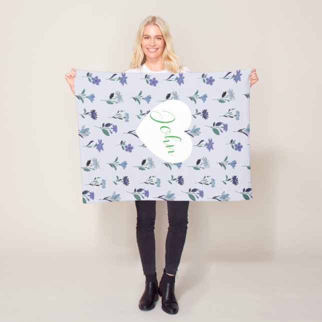 Manta Polar Soft Blue Purple Pink Floral Pattern Baby Blanket  (In situ)