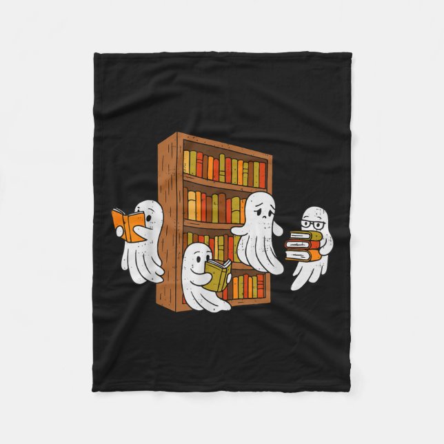 Manta Polar Soky Ghost leyendo libros biblioteca Halloween (Anverso)