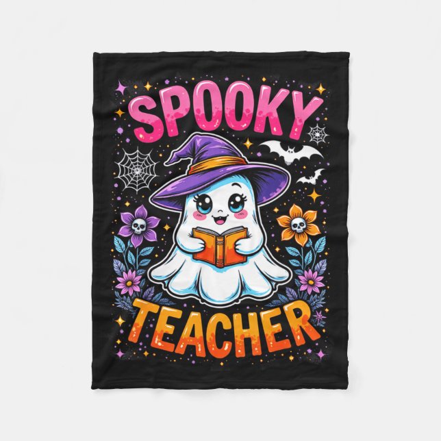 Manta Polar Soky Teacher Cute Ghost Reading Book Funny Hallo  (Anverso)