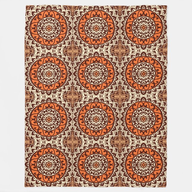 Manta Polar Sol del suroeste Mandala Batik, Rust & Brown (Anverso)
