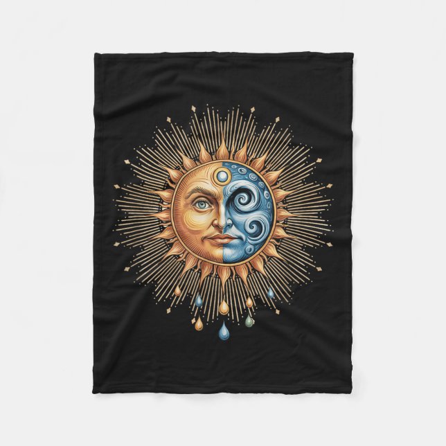 Manta Polar Sol Y Luna Celestial Boho Místico Hipe 90  (Anverso)