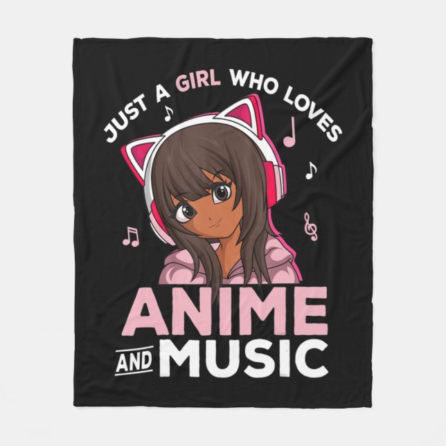 Manta Polar Solo un Chica que ama el anime y la música negro C (Anverso)