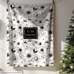 Manta Polar Sombra floral de tonos grises artísticos con nombr