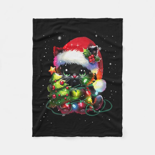 Manta Polar Sombrero de gato negro de Navidad enredado en Navi (Anverso)