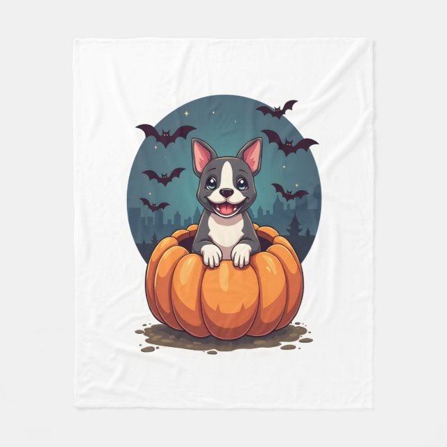 Manta Polar Sonrisa de Pitbull de Calabaza (Anverso)