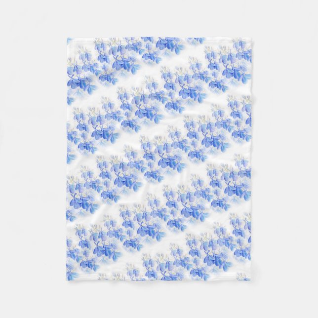 Manta Polar Sopa de flores azules a rayas de Lobelia (Anverso)