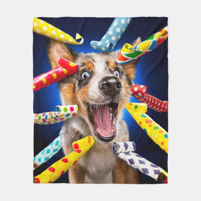 Manta Polar Sopladores de Fiesta de Perro Feliz (Anverso)