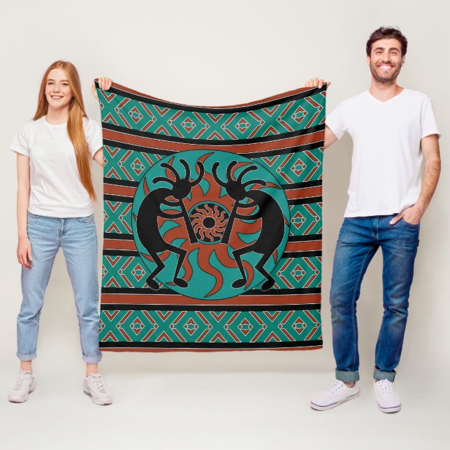Manta Polar Souwest Design Turquoise Tribal Sun Kokopelli (In situ)