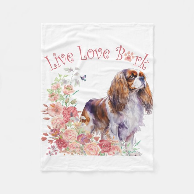 Manta Polar Spaniel King Charles Cavalier Mamá Floral (Anverso)