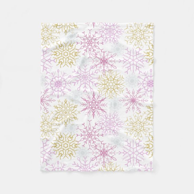 Manta Polar Sparkling Pink Snowflakes (Anverso)