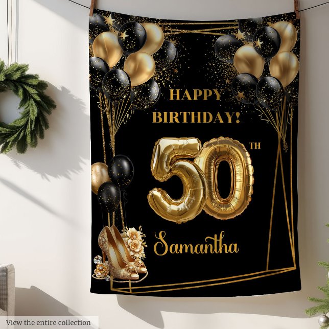 Manta Polar Sparkly Confetti 50th Birthday Blanket Black Gold (Sparkly Confetti 50th Birthday Blanket Black Gold)
