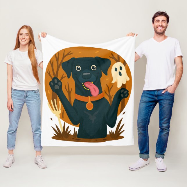 Manta Polar Spooky Cute Black Dog with Ghost  (In situ)