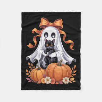 Manta Polar Spooky Ghost Holding Black Cat Groovy Floral Hallo