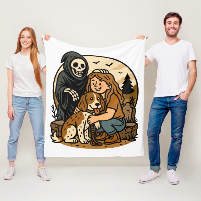 Manta Polar Spooky Grim Reaper with Girl and Dog Skeleton Art  (In situ)
