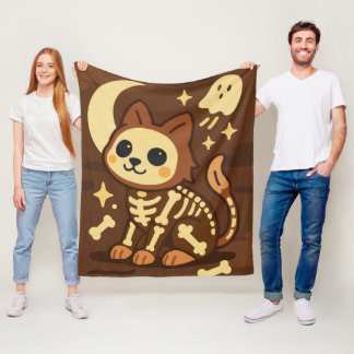 Manta Polar Spooky Skeleton Cat and Ghost Fleece Blanket