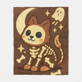 Manta Polar Spooky Skeleton Cat and Ghost Fleece Blanket