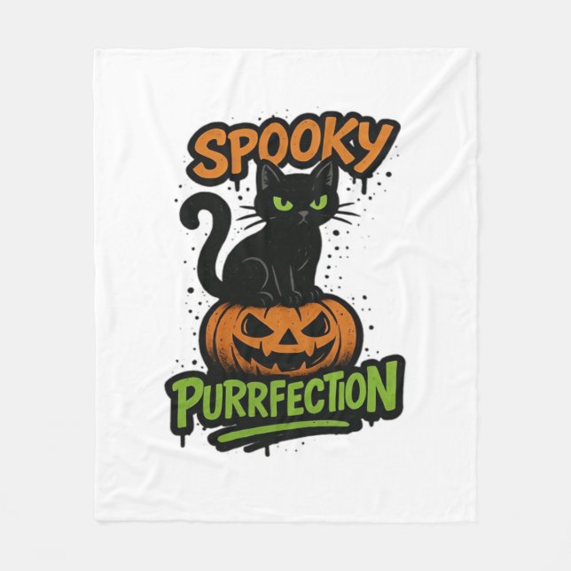 Manta Polar Spooky Squad Retro Halloween Design (Texto negro)  (Anverso)