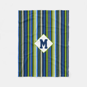 Manta Polar Sporty Blue Green Stripe Monograma Fleece Blanket