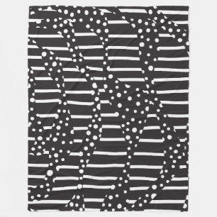 Manta Polar Spots y Stripes 2 en blanco sobre negro