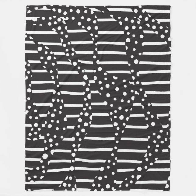 Manta Polar Spots y Stripes 2 en blanco sobre negro (Anverso)
