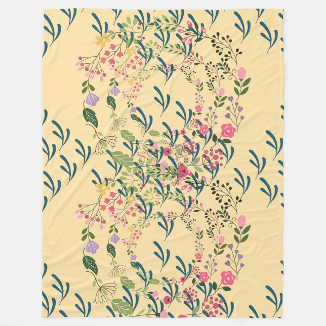 Manta Polar Springtime Floral + Leaf Design Yellow  (Anverso)