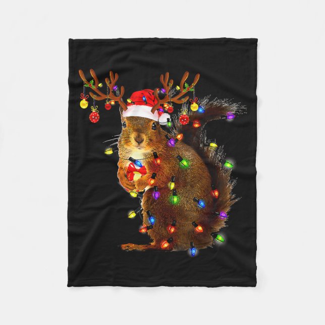 Manta Polar Squirrel Christmas Tree Lights Reindeer Santa Hat  (Anverso)