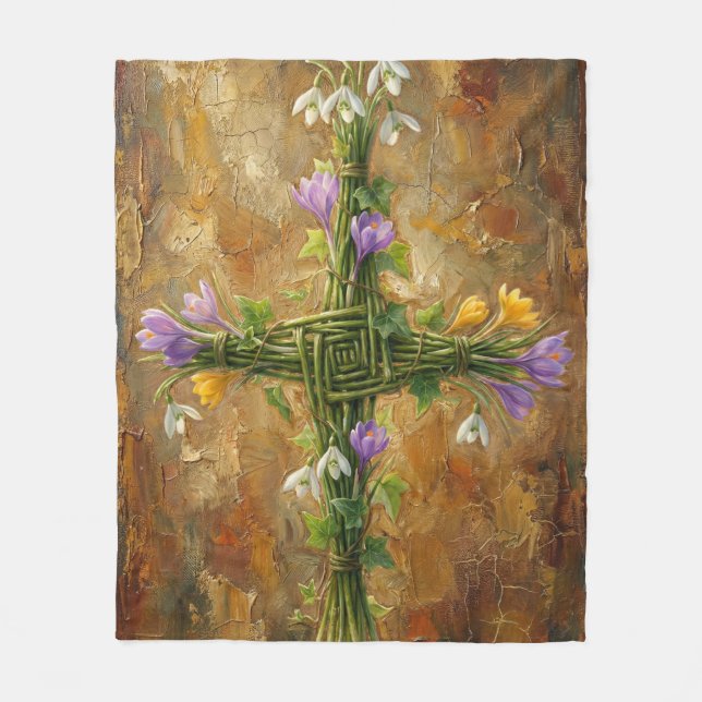 Manta Polar St Brigid Cross Green Rushes Crocus Imbolc Art (Anverso)