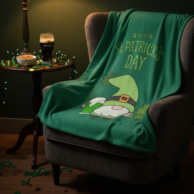 Manta Polar St. Patrick’s Day Green Fleece Blanket with Gnome  (Subido por el creador)