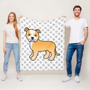 Manta Polar Staffie Castaño Claro y Blanco Perro de Dibujos An