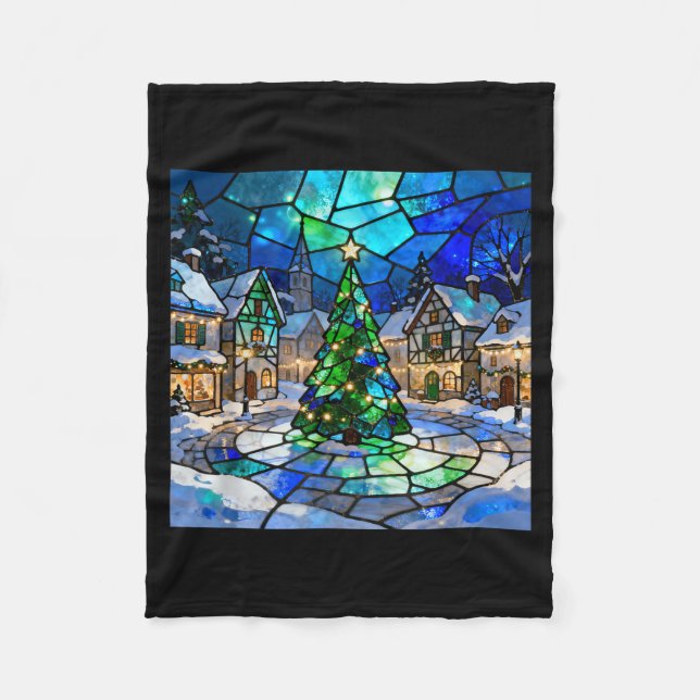 Manta Polar Stained Gl Christmas Tree Winter Village Holiday A (Anverso)
