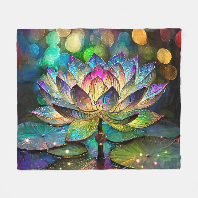 Manta Polar Stained Glass Vibrant Lotus Flower (Frente (Horizontal))