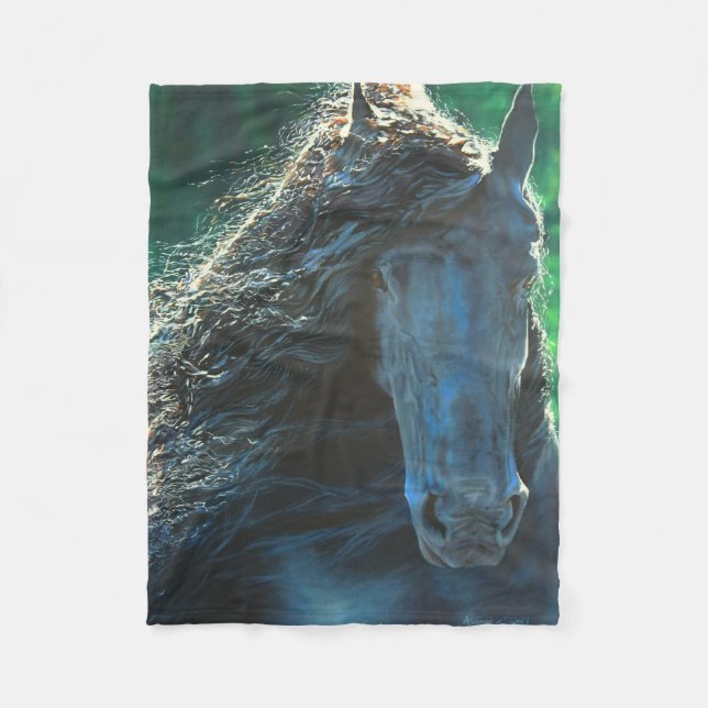 Manta Polar Stallion de caballo de belleza negro frisón (Anverso)