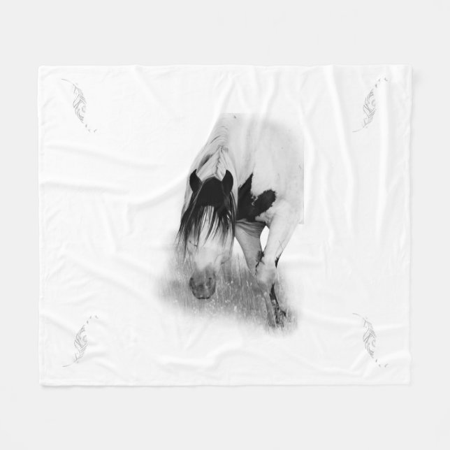 Manta Polar Stallion Shaman & Feathers Fleece Blanket (Frente (Horizontal))