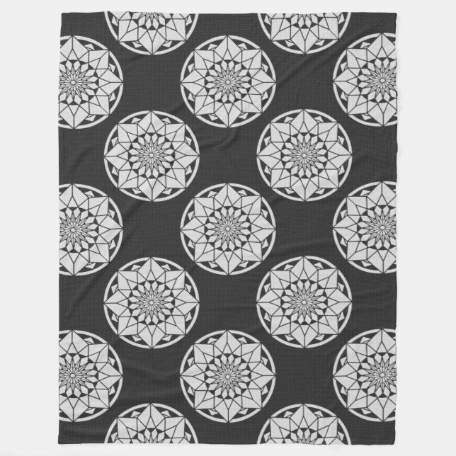 Manta Polar Star Mandala tejiendo blanco y negro (Anverso)