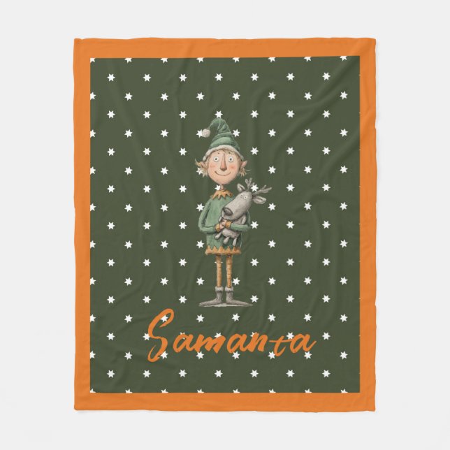 Manta Polar Star pattern christmas elf reideer beige name (Anverso)