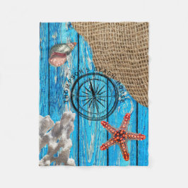 Manta Polar Starfish Rústico Nautical Blue Wood