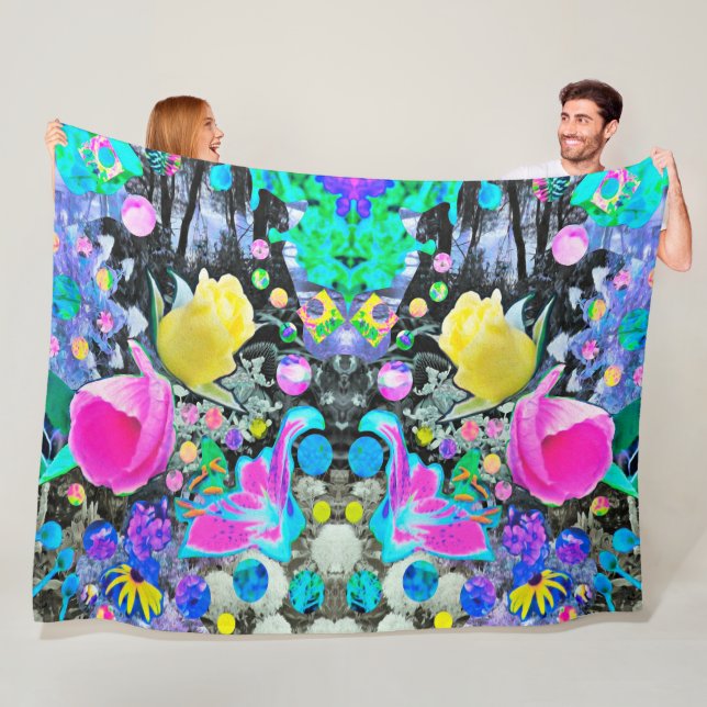 Manta Polar Stargazer Lily, Rosa y Collage de Hibiscus Rosa (In situ)