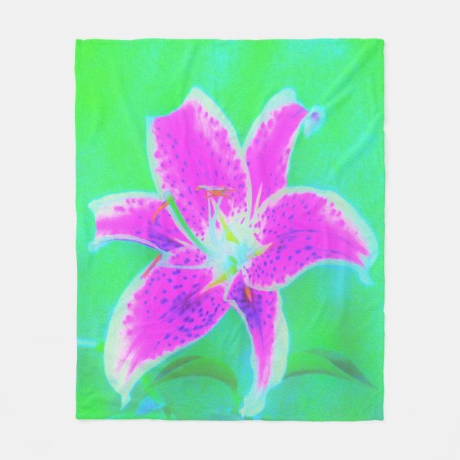 Manta Polar Stargazer rosa caliente Lily sobre Turquesa y Verd (Anverso)