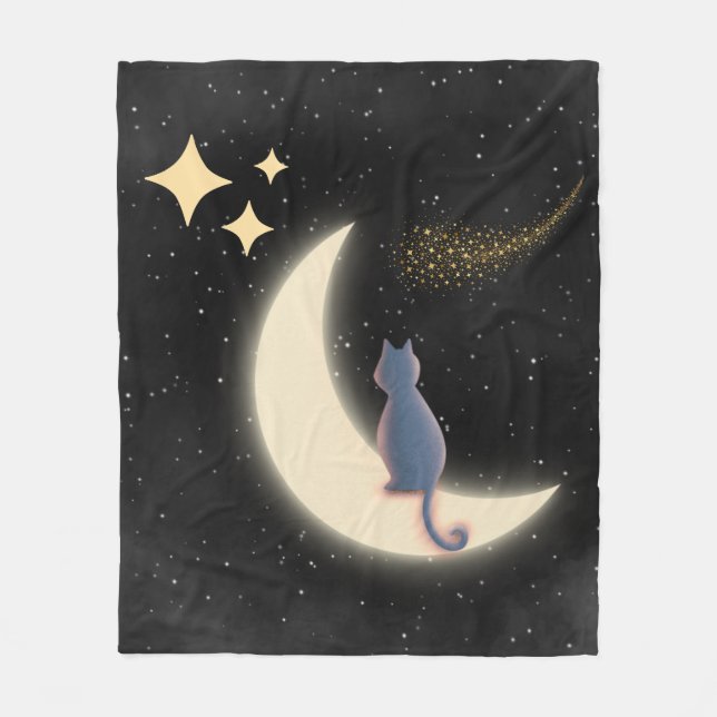 Manta Polar Starry Night Cat y Crescent Moon (Anverso)